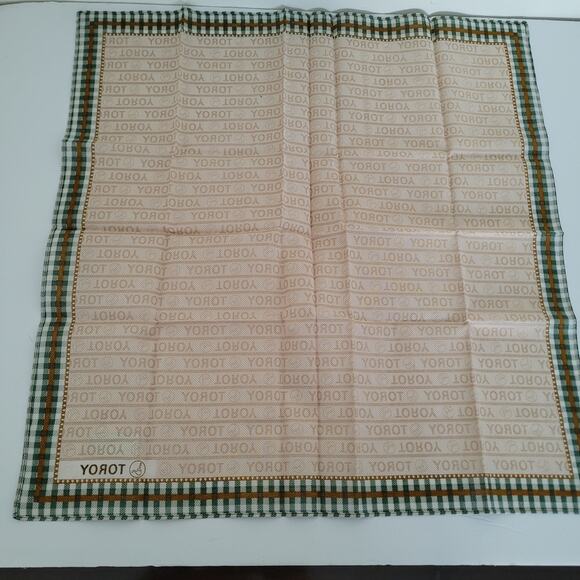 Toroy Vintage Cotton Handkerchief Pocket Square Designer Tan Green 18" Pipe - Picture 4 of 4